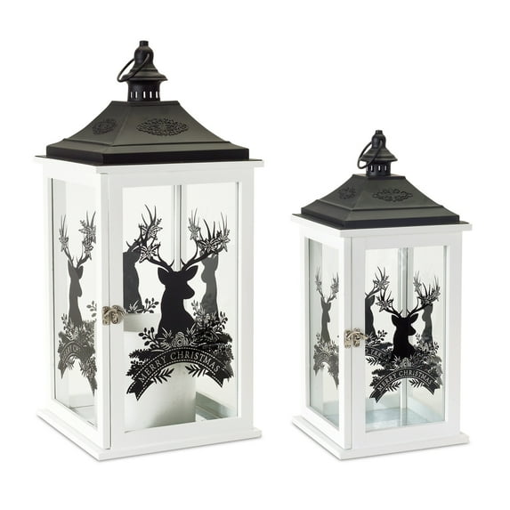 Home Decorative Merry Christmas Lantern (Set of 2) 17.5"H, 22.75"H Wood