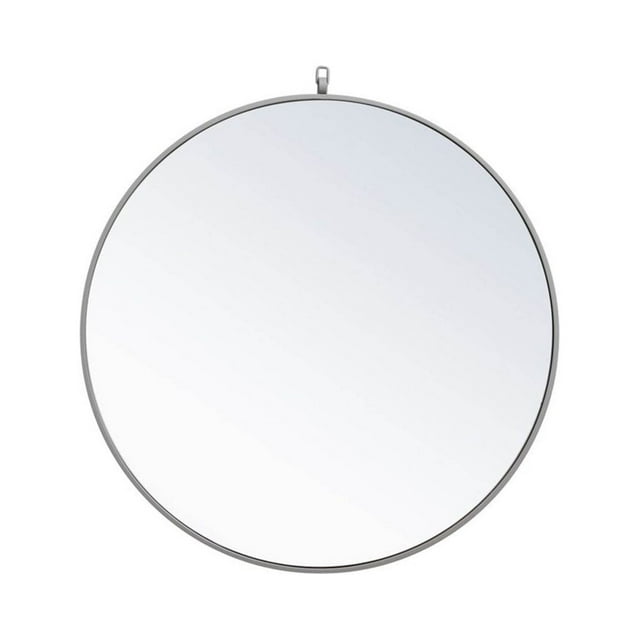 Home Decorative Metal Frame Round Mirror With Decorative Hook 32" Grey