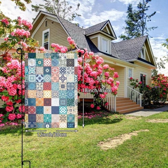 Home Decorative Mexican Talavera Ceramic Tile Pattern Ethnic Folk Garden Flag Double Sided Premium Outdoor Flag 12 x 18in, White