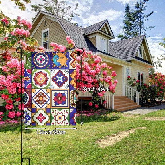 Home Decorative Mexican Talavera Ceramic Tile Pattern Ethnic Folk Garden Flag Double Sided Premium Outdoor Flag 12 x 18in