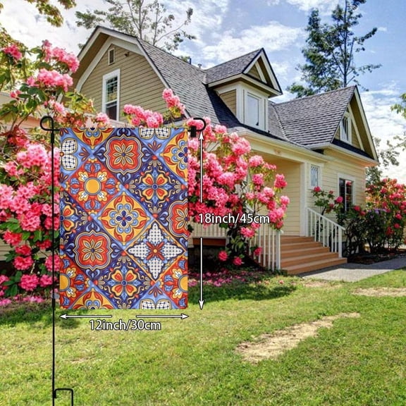 Home Decorative Mexican Talavera Ceramic Tile Pattern Ethnic Folk Garden Flag Double Sided Premium Outdoor Flag 12 x 18in