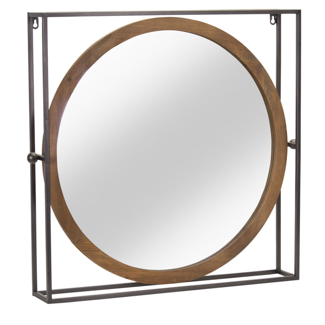 Industrial Chic 25" Square Wood & Iron Wall Mirror