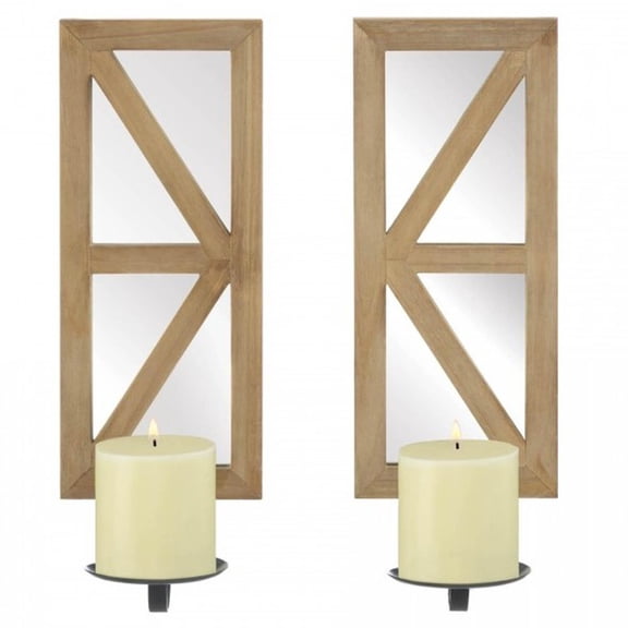 Home Decorative Mirrored Candle Sconce Set with Wood Frames