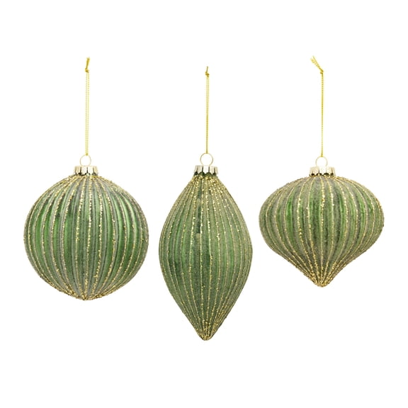 Melrose 6ct Green and Gold Ball Onion and Drop Christmas Ornaments 6"