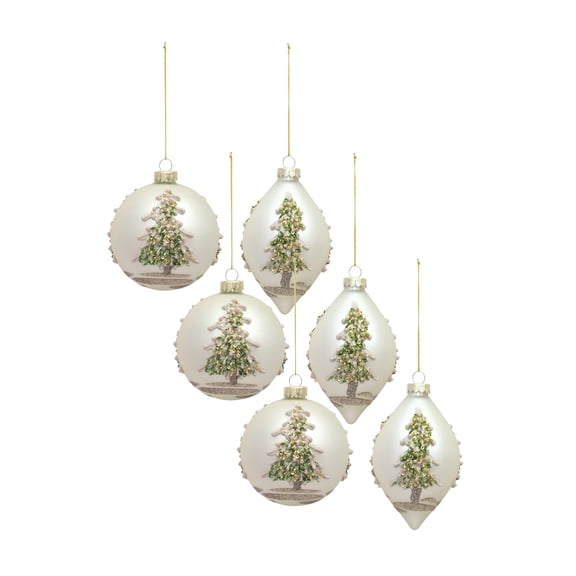 Melrose Set of 6 Round and Onion Shaped Glass Christmas Ornaments 6"
