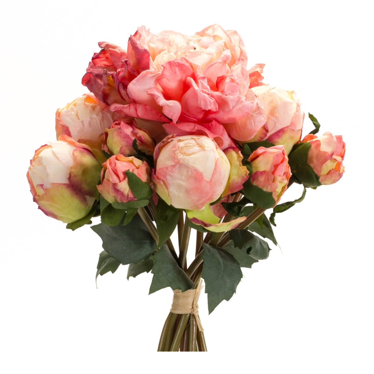 Pink and Green Polyester Peony Bouquet Set of 6