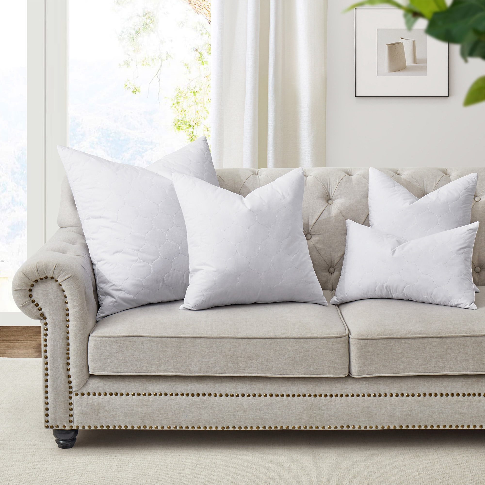 26" x 26" White Cotton Down Feather Pillow Inserts, Set of 2