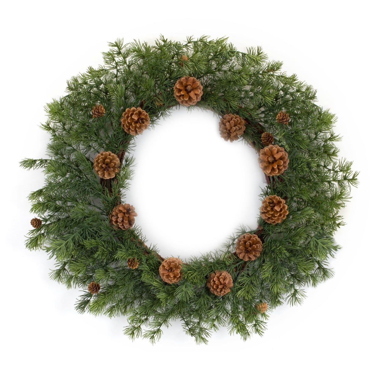 Green and Brown Artificial Pine Wreath with Pine Cones, 26"