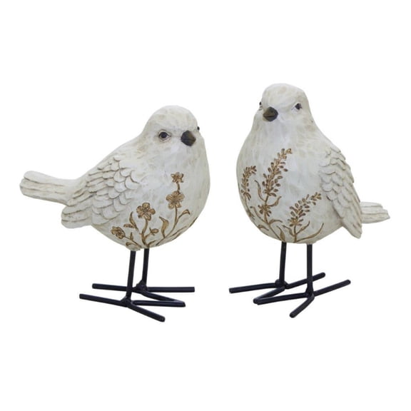 Melrose Set of 2 Carved Floral Bird Tabletop Figurines 5.25"