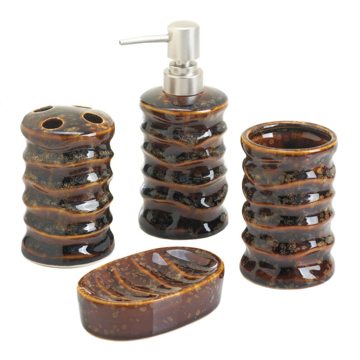 Brown Ceramic Contemporary Bathroom Accessory Set