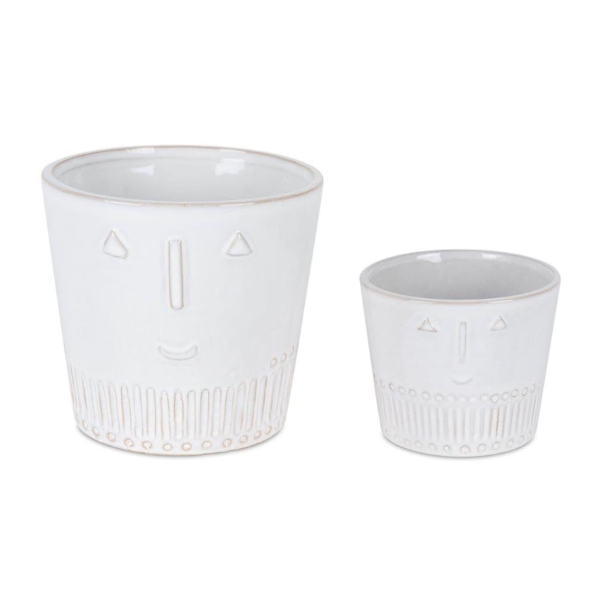 White Porcelain Smiley Face Planter Pots Set of 2