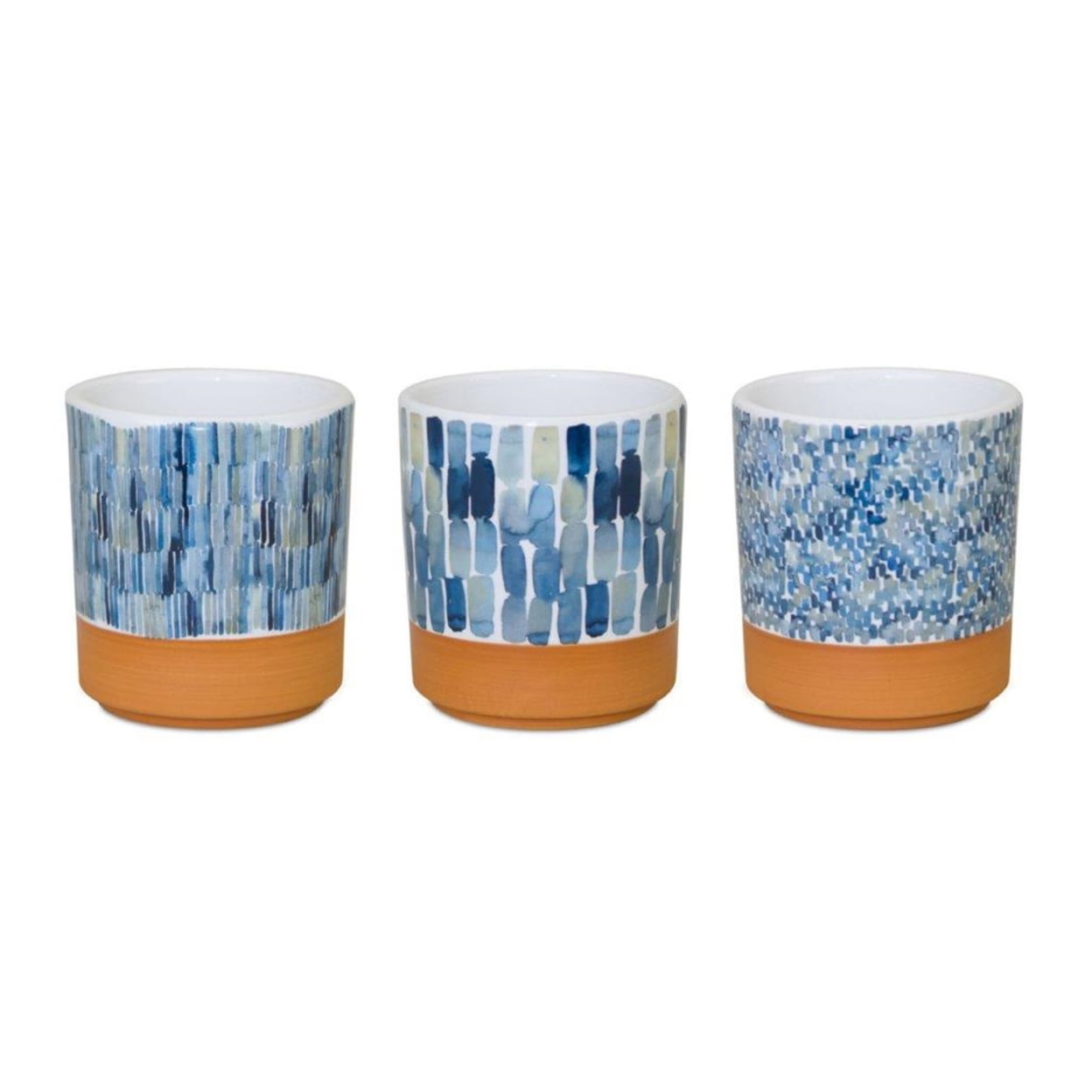 Blue and Terracotta Dolomite Mini Planters Set of 3