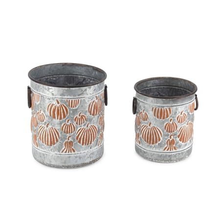 Home Decorative Pot with Pumpkin Pattern (Set of 2) 9.5"D x 11"H, 11.25"D x 12"H Iron