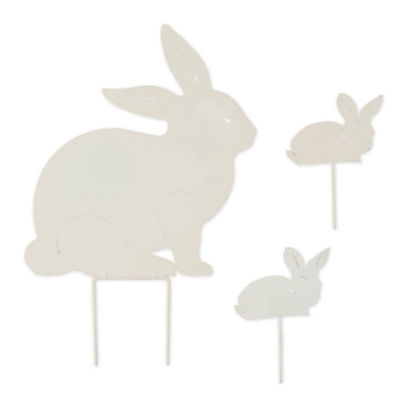 Home Decorative Rabbit Family White Metal Garden Stake Set