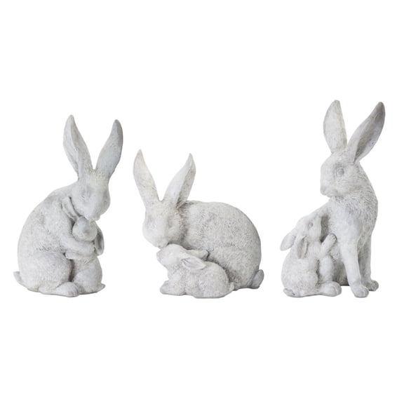 Home Decorative Rabbit With Bunny (Set Of 6) 4.5"H, 5.5"H, 6"H Resin, Stone Powder