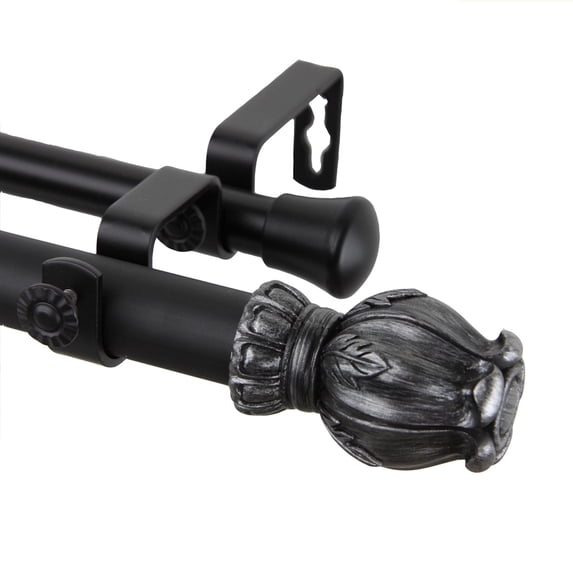 Home Decorative Regent Double Curtain Rod 120-170 inch - Black
