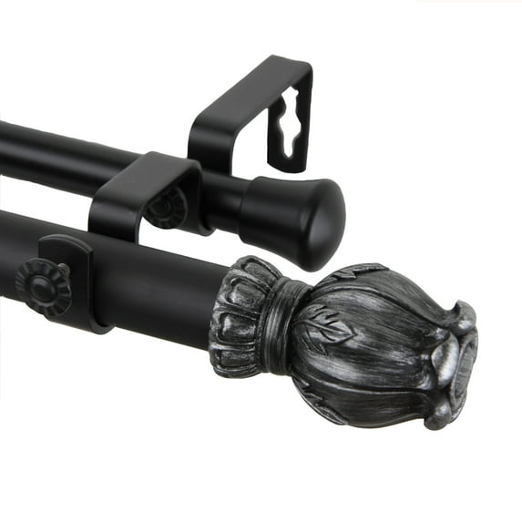 Home Decorative Regent Double Curtain Rod 48-84 inch - Black