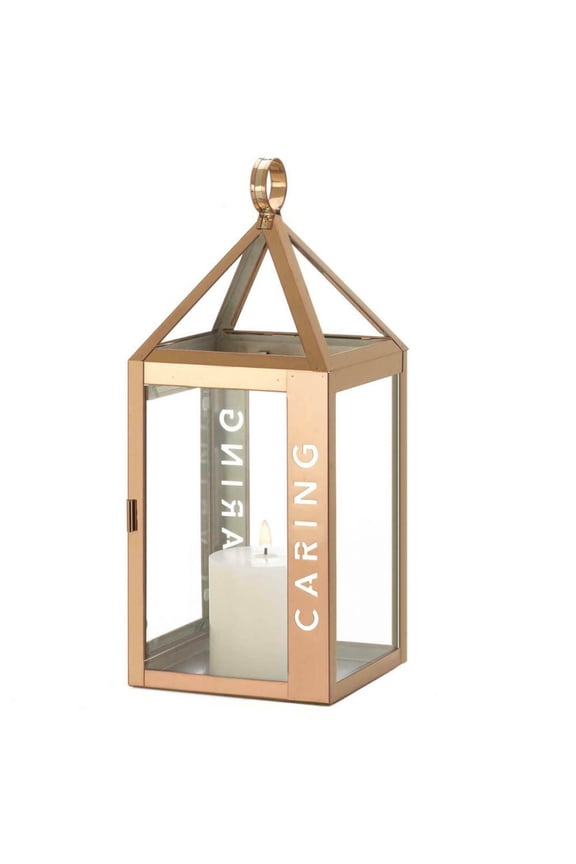 Home Decorative Rose Gold Stainless Steel Caring Lantern - 17.5 inches