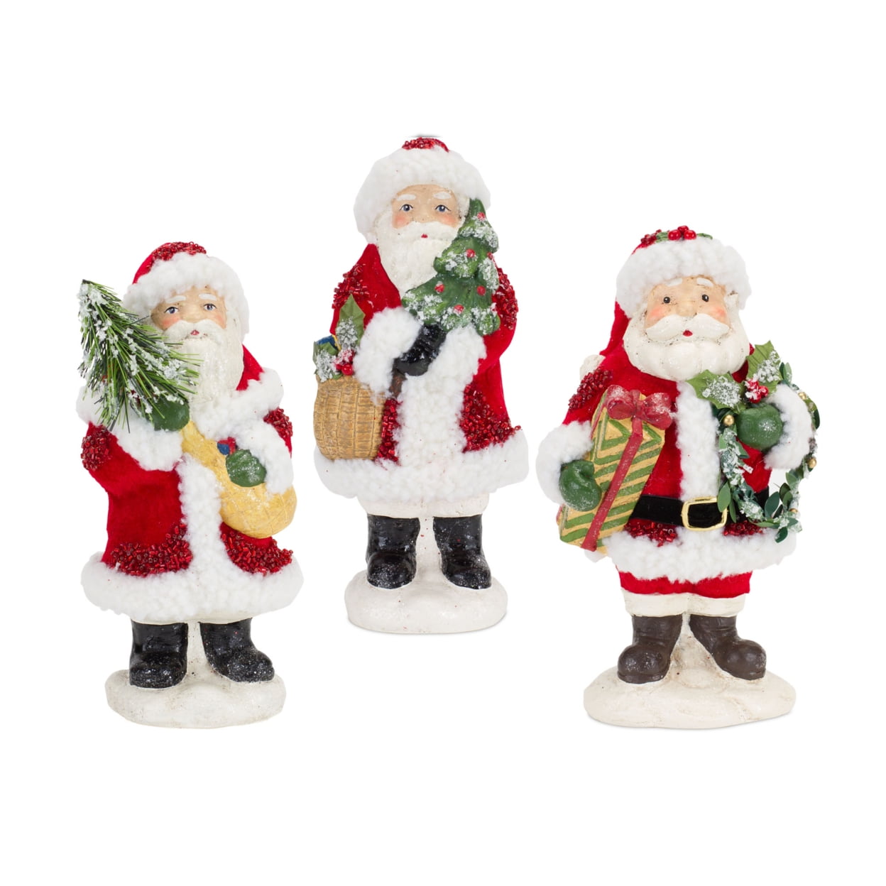 Classic Red and White Santa Figurine Set with Paper Pulp