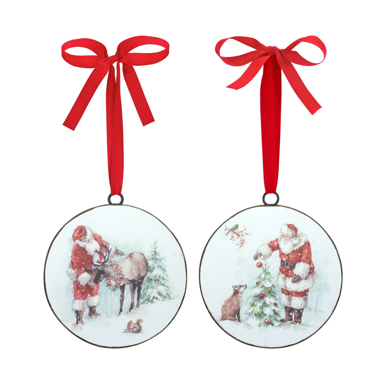 Home Decorative Santa and Animal Disc Ornament (Set of 12) 5.75