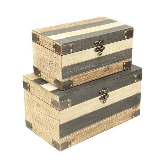 Home Decorative Set Of 2 Wood Panel Styled Storage Boxes