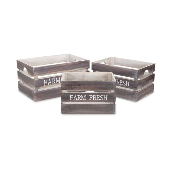 Home Decorative Set Of 3 Wood Crate - Farm Fresh - Brown