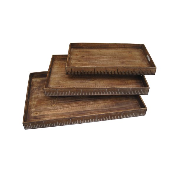 Home Decorative Sgt046 Ruler Brown Tray Set - 19"Lx12"Hx2"W
