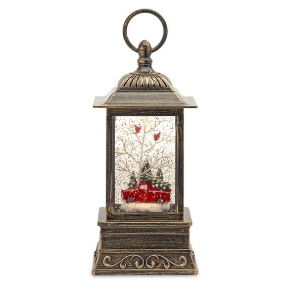Home Decorative Snow Globe Lantern with Truck 10.25"H Plastic 6 Hr Timer 3 AA Batteries, Not Included or USB Cord