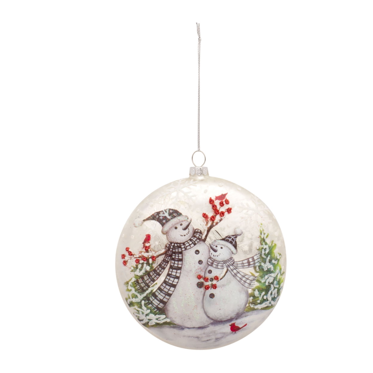 Whimsical Snowman Glass Disc Ornaments Set of 6