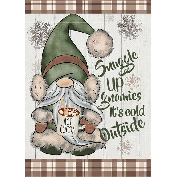 Home Decorative Snuggle Up Gnomies It''s Cold Outside Winter Garden Flag, Blue Gnome Yard Outside Decorations, Christmas Snowflakes Farmhouse Outdoor Small Decor Double Sided 12x18