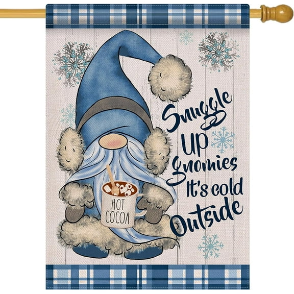 Home Decorative Snuggle Up Gnomies It''s Cold Outside Winter House Flag, Blue Gnome Garden Yard Outside Decorations, Snowflakes Farmhouse Outdoor Large Decor Double Sided 28x40
