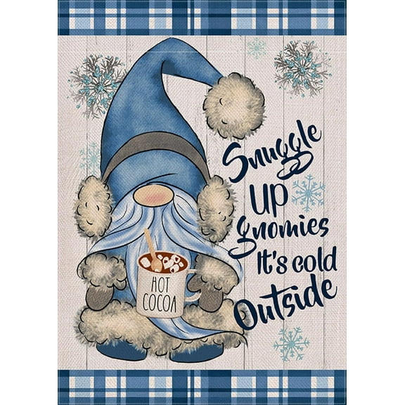 Home Decorative Snuggle Up Gnomies It''s Cold Outside Winter Garden Flag, Blue Gnome Yard Outside Decorations, Christmas Snowflakes Farmhouse Outdoor Small Decor Double Sided 12.5x18