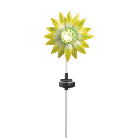Home Decorative Solar Lighted Garden Stake - Green And Yellow Flower