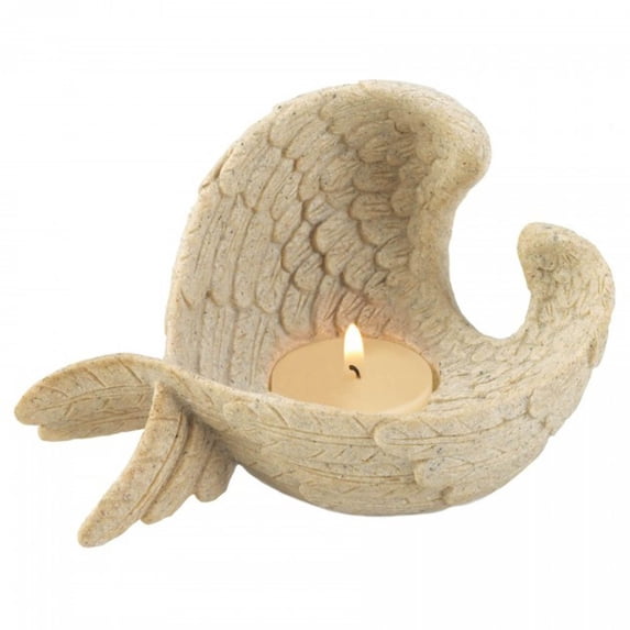 Home Decorative Stone-Look Angel Wings Tealight Candle Holder