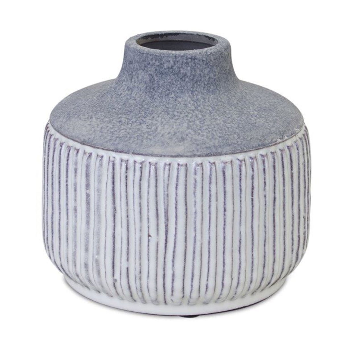 Grey and White Ribbed Ceramic Decorative Vase