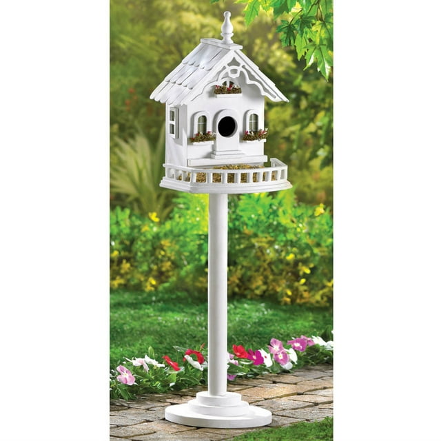 Home Decorative Victorian Pedestal Bird House - White