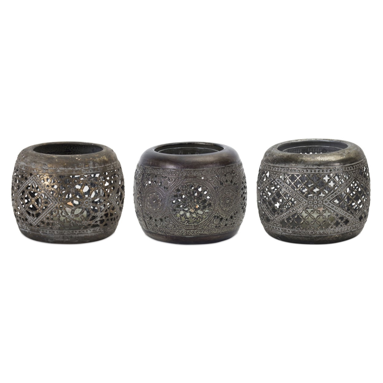 Bronze Ornamental Metal Candle Lantern Set, 5" x 4"