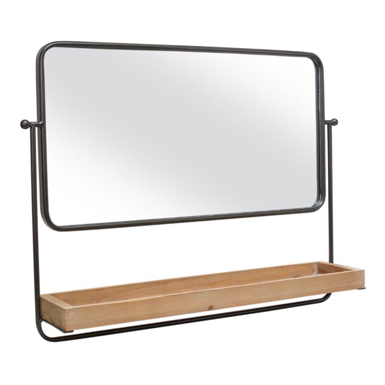 Home Decorative Wall Mirror With Shelf 28.5"L X 21.5"H Metal, Wood