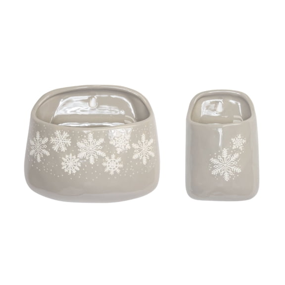 Melrose Snowflake Stoneware Wall Pockets - 9" - Gray - Set of 2