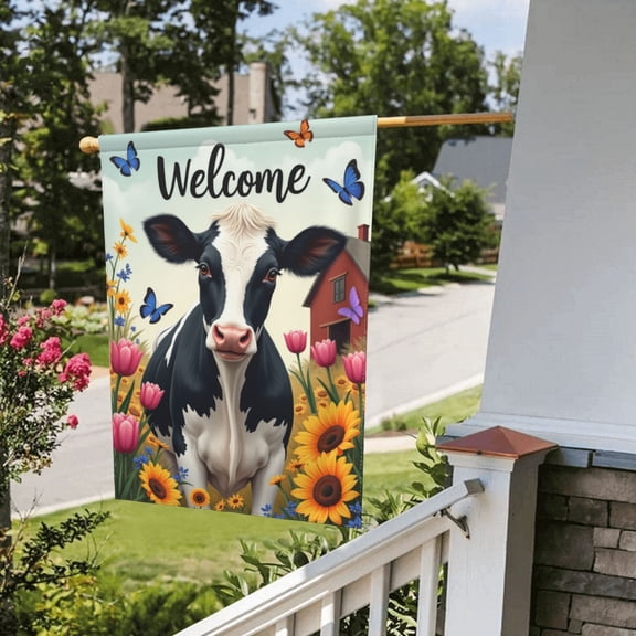 Welcome Garden Flag Funny Black Cat Colorful Flower Butterfly Yard Flag Outdoor Decor Double Sided 12X18 Inches