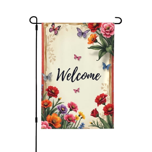 Home Decorative Welcome House Flag Red Geranium Welcome Garden Yard Outside Decoration, Farmhouse Outdoor Decor Double Side 12X18