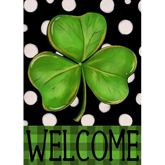 Home Decorative Welcome St. Patricks Day Garden Flag, Lucky Shamrock Clover Yard Polka Dots Outside Decoration, Luck Irish Outdoor Small Decor Double Sided 12x18