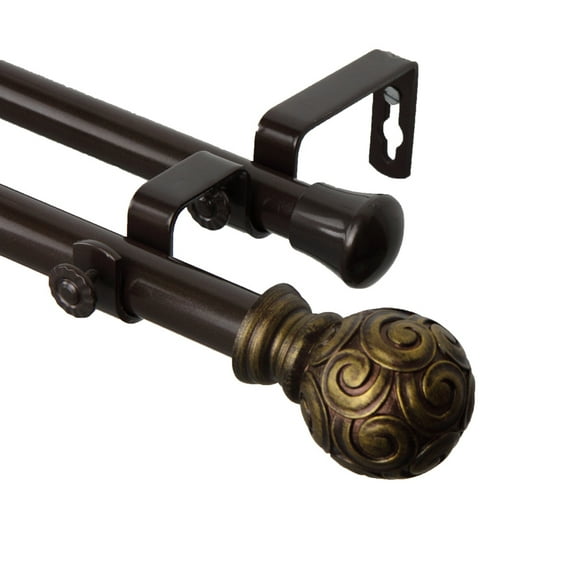 Home Decorative Window Accessories Bonbon Double Curtain Rod 120-170 inch Cocoa