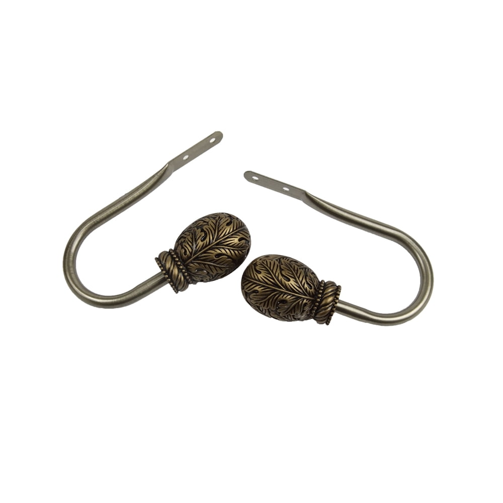 Antique Brass Metal and Resin Curtain Holdback Pair