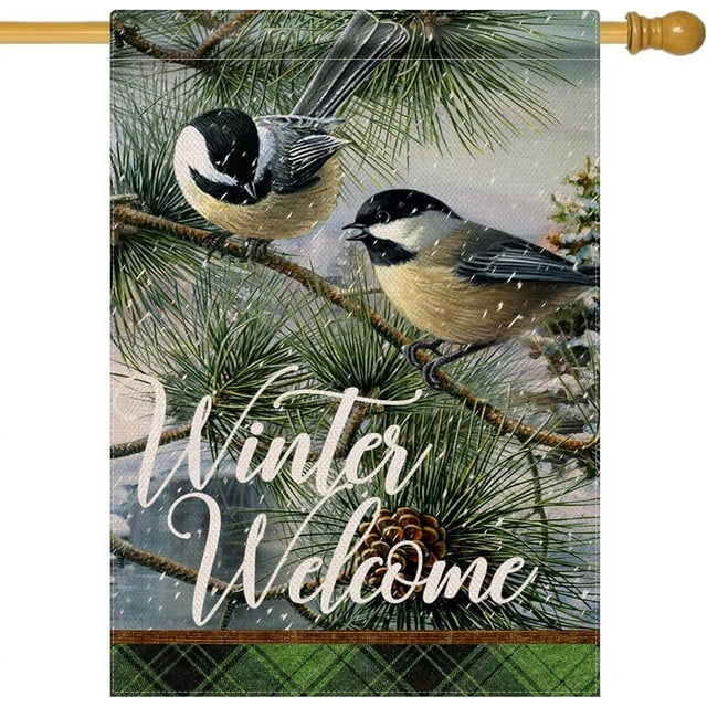 Home Decorative Winter Chickadee Birds House Flag, Garden Yard