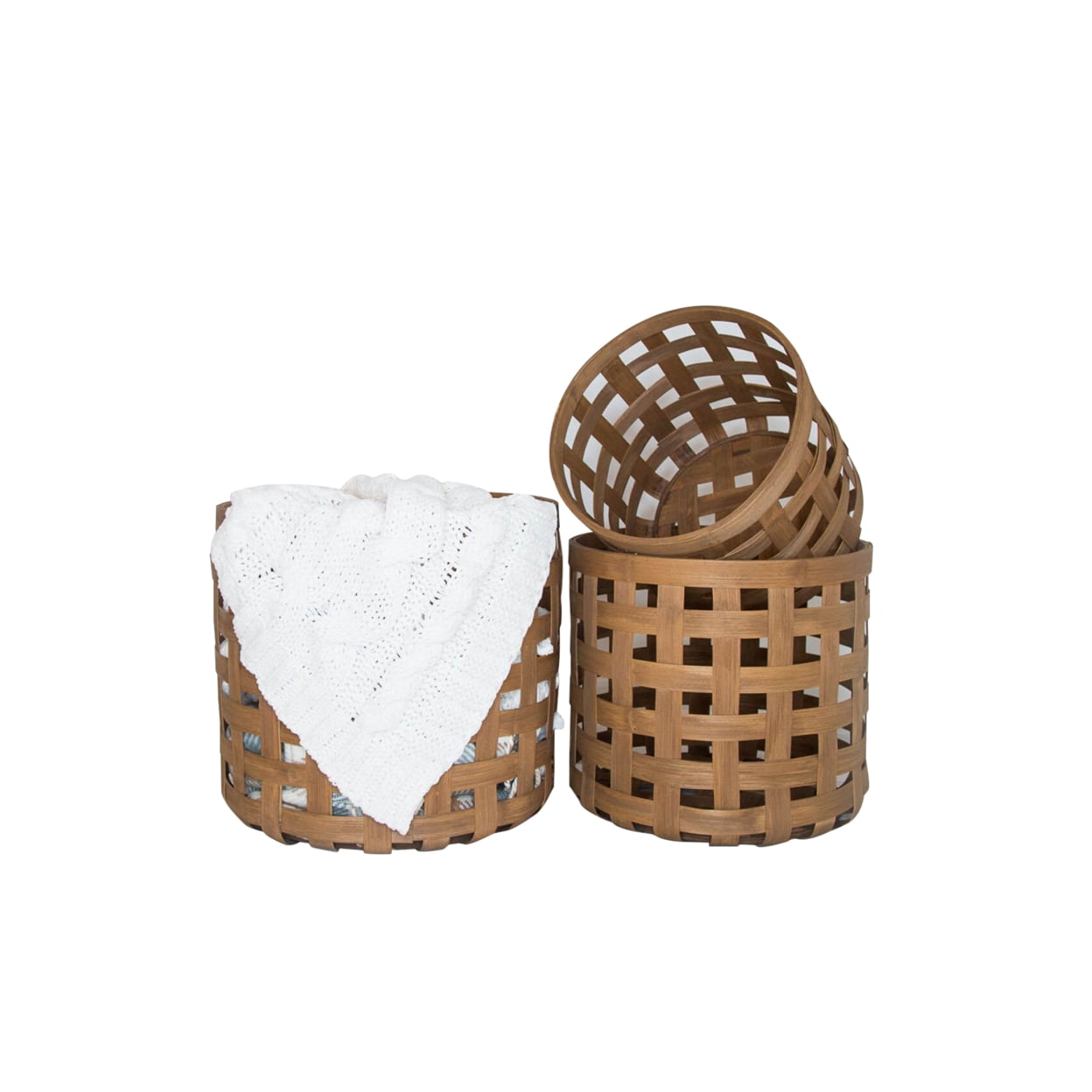Natural Wicker Round Storage Basket Set of Three