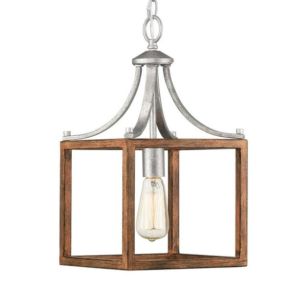 Home Decorators 1-Light Galvanized Mini-Pendant w/Painted Chestnut Wood Accents
