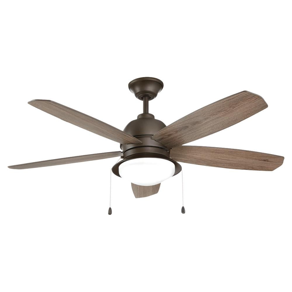 52-inch Bronze Ceiling Fan with Weathered Wood Blades and LED Light