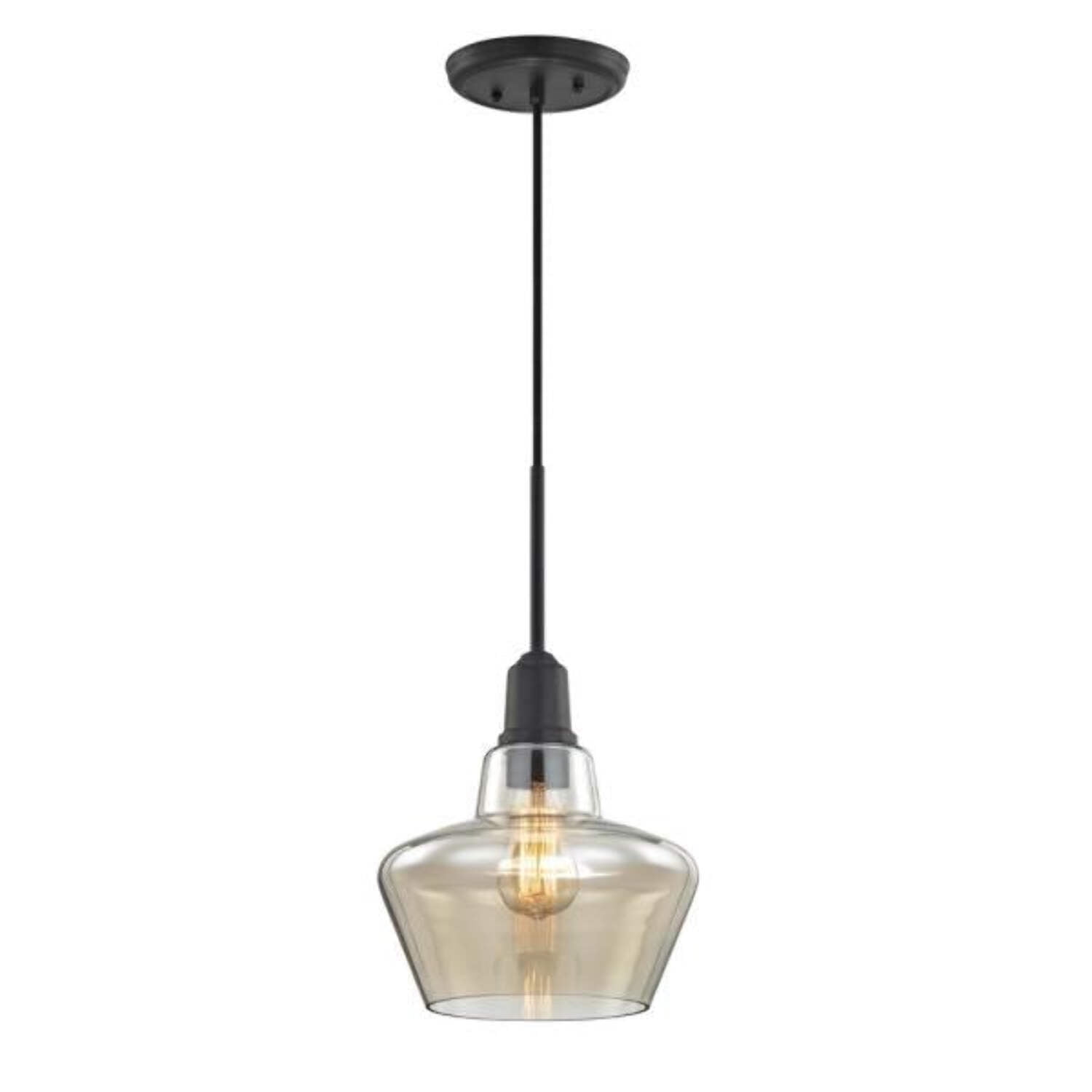 Aged Bronze Pendant with Amber Glass Shade and Vintage Bulb