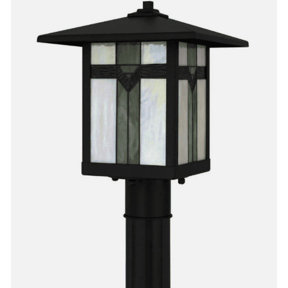 Home Decorators Collection 1-Light Outdoor Post Light, Matte Black Finish with Tiffany Glass, Arts & Crafts Style, Hardwired